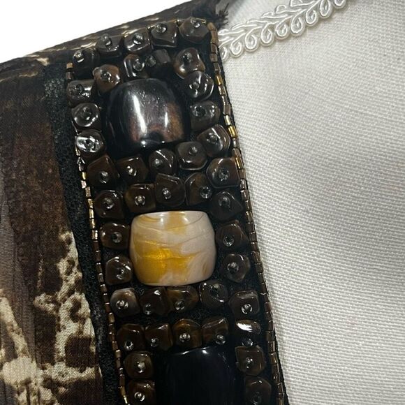 Chicos Sheer Tribal Print Poncho V Neck with Bead Embellished Neckline Size S/M - Picture 5 of 8